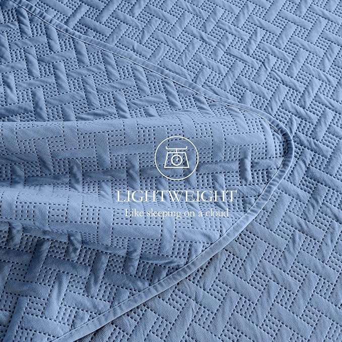 FLYMME Bluish Grey Twin Quilt Bedding Set Thin Lightweight Bedspreads,Soft Microfiber Bed Coverlet for All Season (1 Quilt, 1Sham)