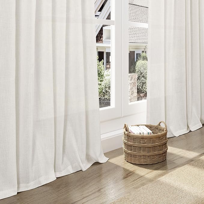 38 inch Wide Cream Linen Curtains for Living Room 2 Panels Back Tab Rod Pocket Narrow Window Curtain 84 inches Long Boho Farmhouse Decor Birch Ivory Light Filtering Semi Sheer Curtains 38x84