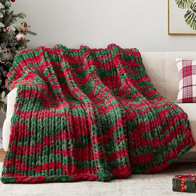 Negwoo Chunky Knit Throw Blanket, Knitted Throw Chenille Yarn, 40"*50" | Soft Thick Cable Knitted Blankets, Handmade Big Thick Blanket, Machine Washable Cute Comfy Blanket for Home Decor, X stripe