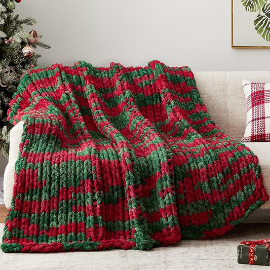 Negwoo Chunky Knit Throw Blanket, Knitted Throw Chenille Yarn, 40"*50" | Soft Thick Cable Knitted Blankets, Handmade Big Thick Blanket, Machine Washable Cute Comfy Blanket for Home Decor, X stripe