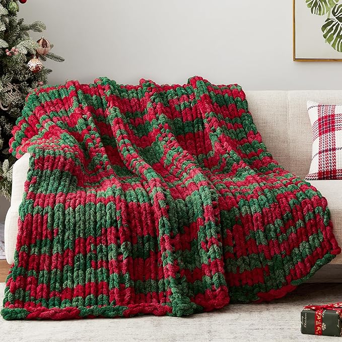 Negwoo Chunky Knit Throw Blanket, Knitted Throw Chenille Yarn, 80"*90" | Soft Thick Cable Knitted Blankets, Handmade Big Thick Blanket, Machine Washable Cute Comfy Blanket for Home Decor, X stripe
