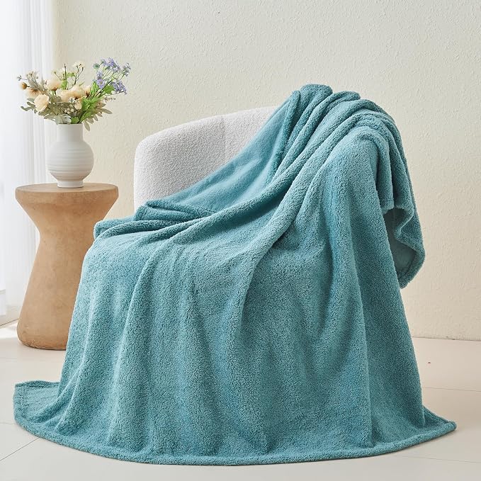 NEWCOSPLAY Knitted Throw Blanket for Couch Sofa Bed, Light Teal, 90"x90" | Super Soft Plush, Fuzzy Fluffy Microfiber, Lightweight Cozy Blanket for Room Decor, All Season Use