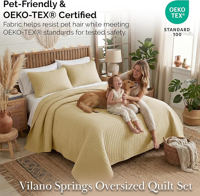 Southshore Fine Living, Inc. King Quilt Bedding Set, Soft, Lightweight Quilt, King Size Coverlet Sets with Shams, Pet Hair Resistant Bedding, Quilted Bedspread with 2 Pillow Shams, Gold Quilts