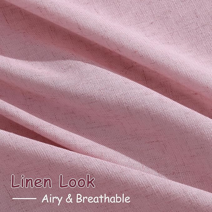 Rose Linen Curtains 108 Inches Long 2 Panels Set with Back Tab Loop Pocket Light Filtering Semi Sheer Boho Decor Extra Long Drapes for High Ceiling Living Room 52x108