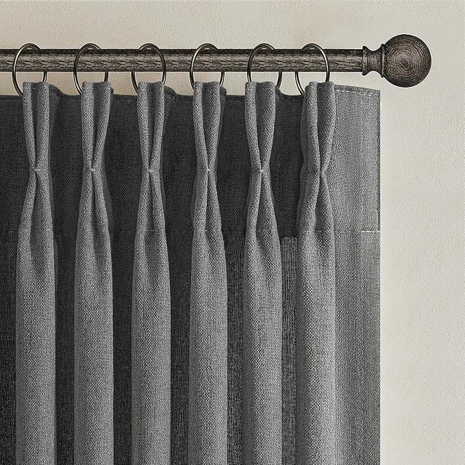 Extra Long Floor to Ceiling Dark Grey Bedroom 108 Inch Curtains, Pinch Pleated Linen Sheer Luxury Light Filtering Privacy Cutain for Living Room 2 Panels Set Gray 9 FT Large Window Drapes with Hooks