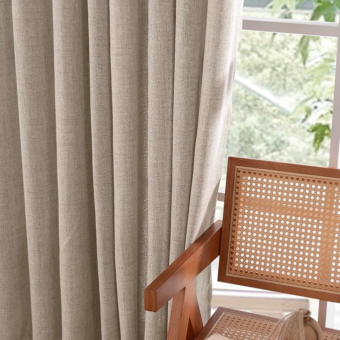 YoungsTex 90 Inches Long Oatmeal Linen Semi Sheer Curtains for Living Room | Light Filtering Drapes with Bronze Grommet Rustic Floor Length for Bedroom Dining Room, 2 Panels, 52 X 90 Inch
