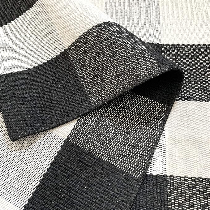 LEVINIS Buffalo Check Rug 43.3'' × 27.6‘’ Cotton Hand-Woven Outdoor Rugs for Porch Farmhouse Layered Door Mats Front Porch Décor
