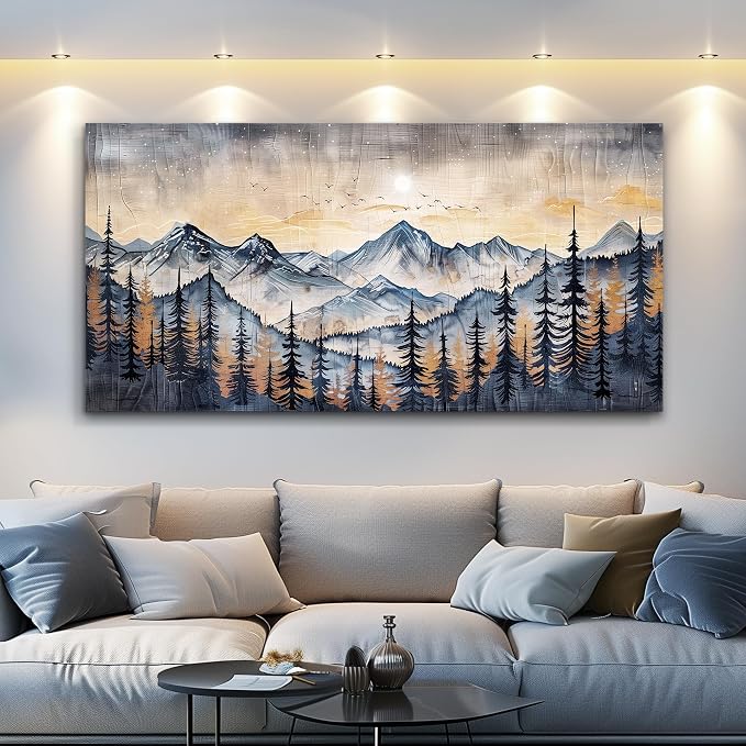 QIYILEXWART Canvas Wall Art For Living Room Large Wall Decor For Office Bedroom Decorations Mountain Landscape Pictures Abstract Painting Artwork Room Wall Mural Aesthetic Home Decor 30x60 In