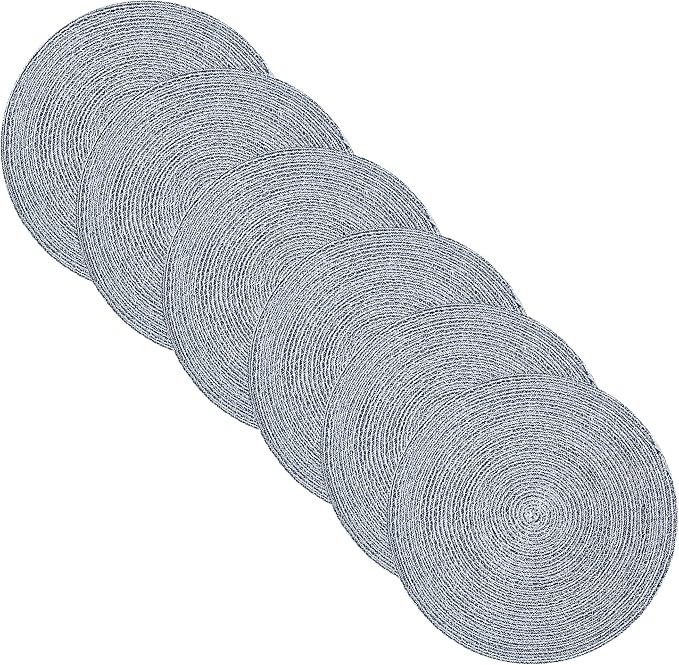 Round Placemats Set of 4-100% Cotton Two-Tone Placemat for Dining Table - Woven Braided Table Setting Place Mat - Washable Table Decor for Kitchen, Farmhouse, Rustic, Everyday Use, Navy