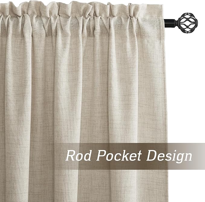 RYB HOME Natural Beige Linen Sheer Curtains 102 inches Long for Living Room | Weave Textured, Rod Pocket, Light Filtering, for Dining Room, W52 x L102, 2 Panels Set