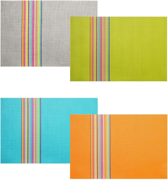 SHACOS Placemats Set of 4 Colorful Woven Vinyl Place Mats for Dining Table Reversible PVC Heat Resistant Table Mats (4, Multicolor)