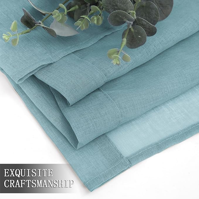 Tollpiz Short Sheer Curtain Linen Textured Living Room Curtains Sheer Light Filtering Rod Pocket Voile Curtain for Bedroom, 42 x 54 inches Long, Dusty Blue, Set of 2 Panels