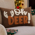 Embroidered Deer Christmas Pillow Covers 12x20, Cute Christmas Throw Pillow Covers Christmas Decorations Holiday Pillows for Home Couch,Brown/Pumpkin