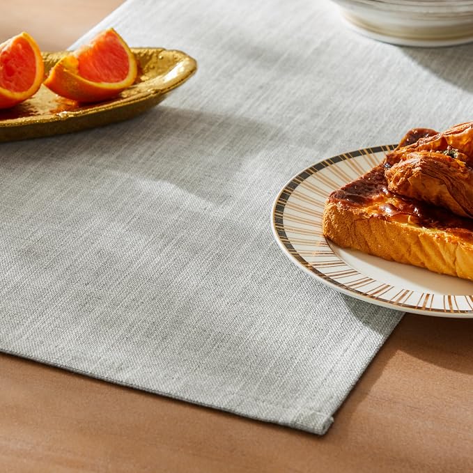 ZeeMart Rustic Cotton Linen Table Runner, 13x108 Inches Light Grey | Farmhouse Style Linen Table Runners 108 Inches Long, Washable Kitchen Dining Table Decoration for Home Party Decor