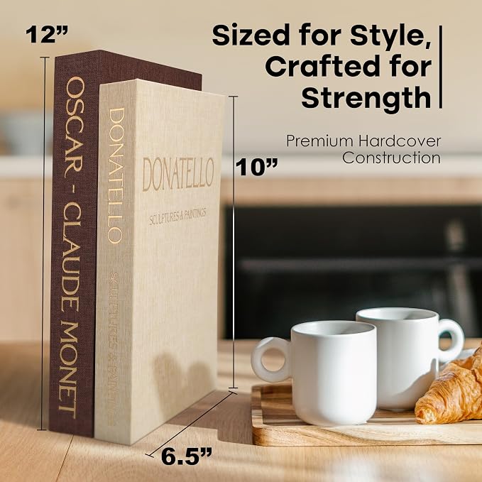 Decorative Books for Home Decor - Set of 2 Faux Books for Decoration with Secure Magnet Closure for Photo Storage and as a Keepsake Box, Coffee Table or Bookshelf Decor (Brown - Beige)