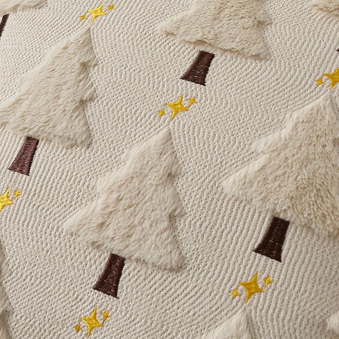 UGASA Star Christmas Decorative Pillow Covers 18x18 Inch Set of 2 Soft Plush Faux Fur Jacquard Throw Pillows Pillowcases for Couch Sofa Holiday Festivals Winter Home Decor, Beige