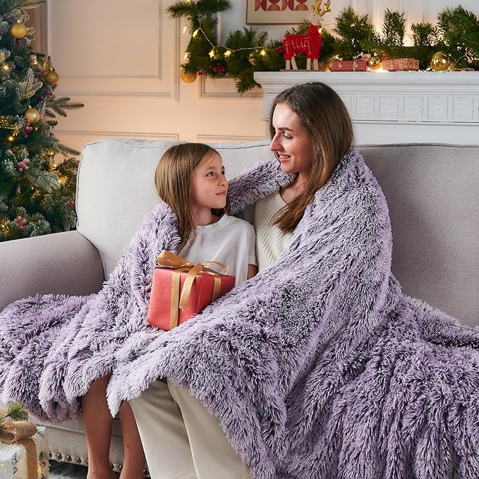 GONAAP Fuzzy Faux Fur Throw Blanket for Couch, Frosty Purple, 50"x60" | Warm Cozy Plush Shaggy Decorative Reversible Thick Non-Heated Fleece Blanket for Sofa Bed, Gift for Women Men, All Season Use