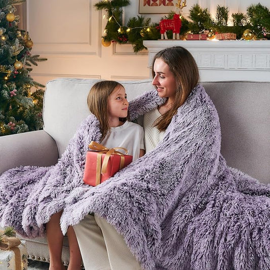 GONAAP Fuzzy Faux Fur Twin Blanket for Couch, Frosty Purple, 60"x80" | Warm Cozy Plush Shaggy Decorative Reversible Thick Non-Heated Fleece Blanket for Sofa Bed, Gift for Women Men, All Season Use