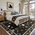 AIMPEAK Black 6x9 Washable Area Rug - Non Slip Low Pile Cat Floral Boho Vintage Carpet for Living Room, Bedroom, Farmhouse, Dining Room, Nursery, Girls Room, Kids Playroom, Black Multi