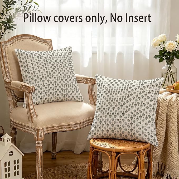 Hexagram Floral Pillow Covers 18x18, Vintage Black Throw Pillow Covers | Charcoal Black, Set of 2, Farmhouse Neutral Decorative for Couch Pillows, Home Decor, Living Room, Bedroom, No Insert