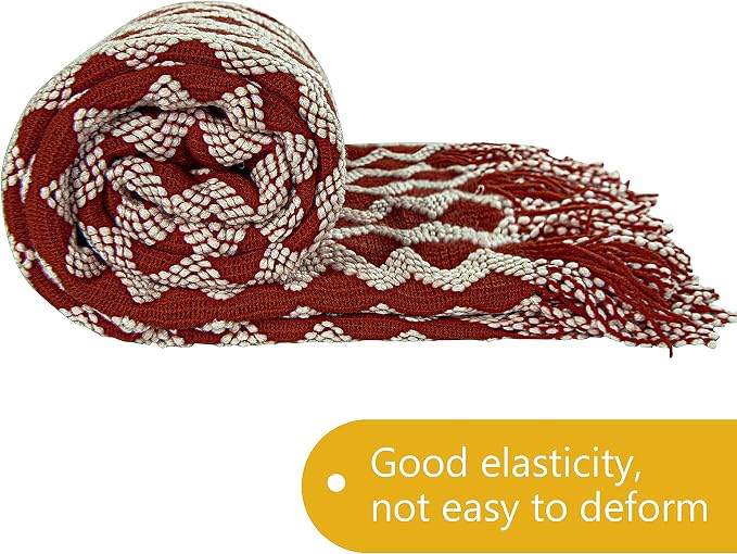 NTBAY Acrylic Knit Throw Blanket, 51 x 67, Red and White Striped | Lightweight Acrylic Wave-Knit Throw with 7 Inch Tassels for Sofa, Bed, Reading, Travel, and Decorative Layering