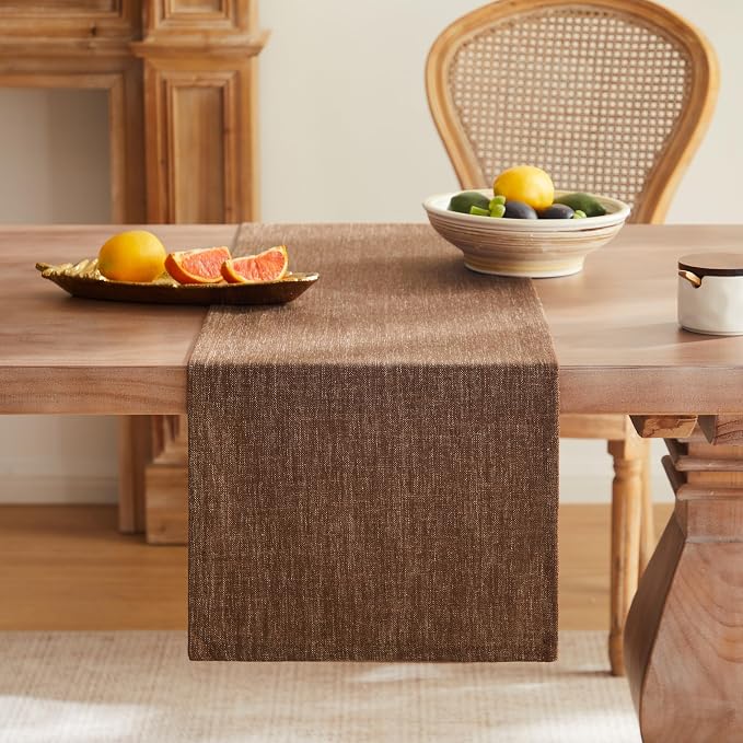 ZeeMart Rustic Cotton Linen Table Runner, 13x90 Inches Brown | Farmhouse Style Linen Table Runners 90 Inches Long, Washable Kitchen Dining Table Decoration for Home Party Decor