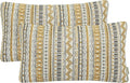 Mika Home Pack of 2 Pillow Cases,Striped,12x20 Inches, Gold Grey | Rectangle, Decorative, Bohemian Striped Geometric Pattern
