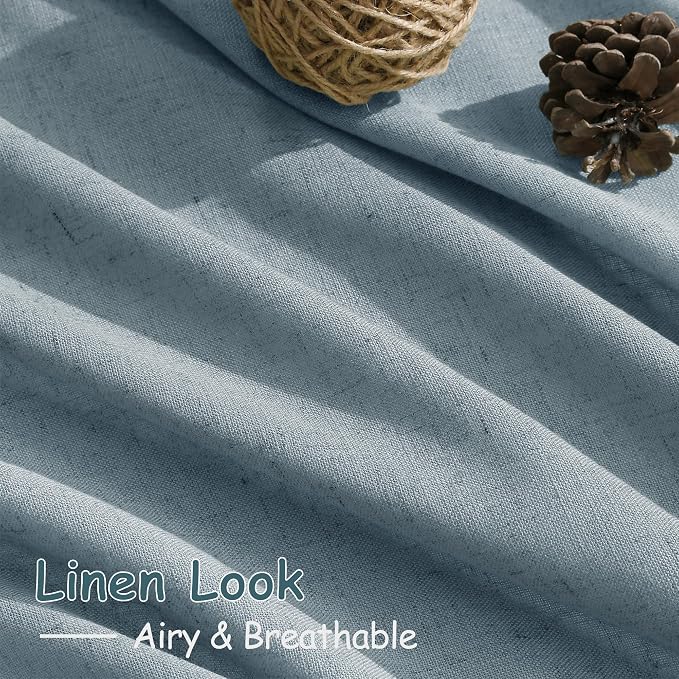 Light Blue Linen Curtains for Living Room Bedroom 100 Inches Long Back Tab Rod Pocket Light Filtering Drapes for Protect Privacy Curtain Modern Farmhouse Decor 2 Panels Set 52x100
