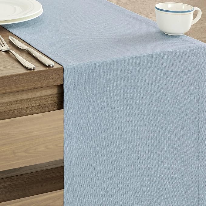 ZeeMart Basic Linen Style Table Runner, 14x72 Inch Chambray Blue | Mitered Corner Design, Medium Weight Fabric, Rustic Farmhouse Style, Machine Washable Easy Care Everyday Table Scarf
