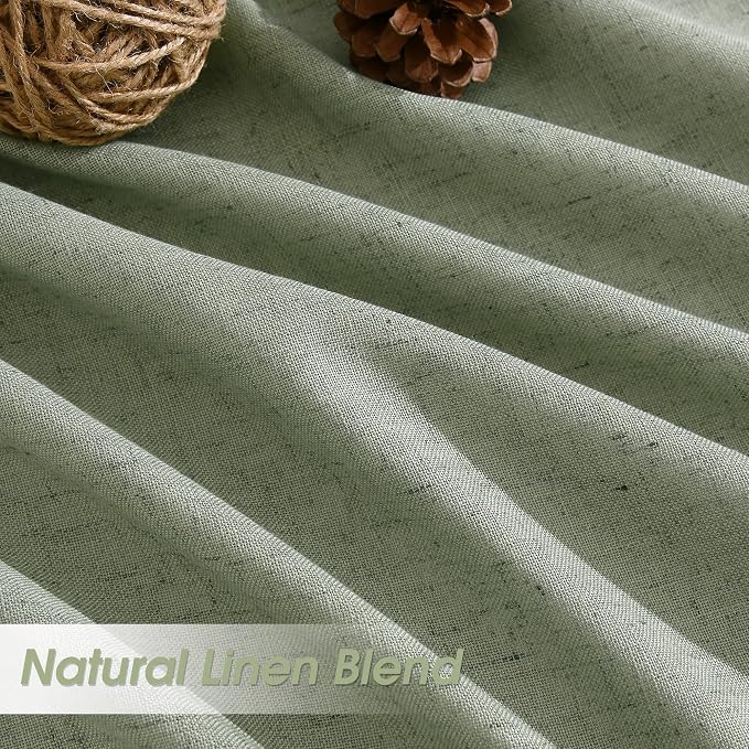 Extra Long Linen Curtains 102 Inches for Living Room Back Tab Semi Sheer Floor to Ceiling Light Filtering Curtain Boho Farmhouse Decor Window Drapes for Bedroom 2 Panels Light Sage