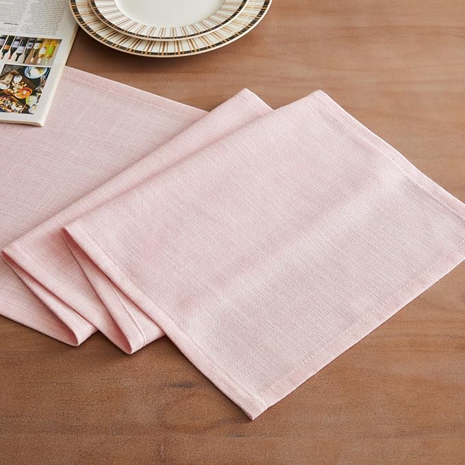 ZeeMart Rustic Cotton Linen Table Runner, 13x36 Inches Pink | Farmhouse Style Linen Table Runners 36 Inches Long, Washable Kitchen Dining Table Decoration for Home Party Decor