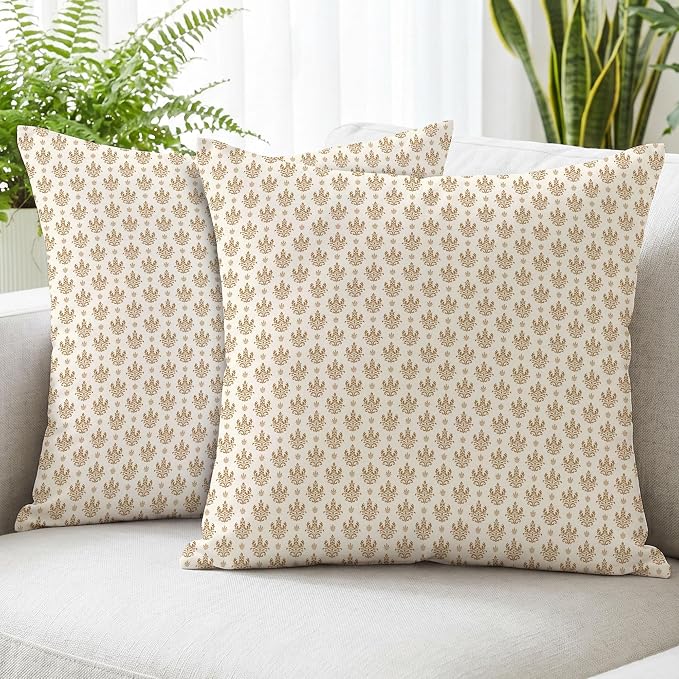 Hexagram Floral Pillow Covers 18x18, Vintage Brown Throw Pillow Covers | Cognac Brown, Set of 2, Farmhouse Neutral Decorative for Couch Pillows, Home Decor, Living Room, Bedroom, No Insert