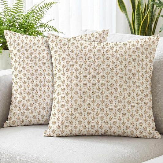 Hexagram Floral Pillow Covers 18x18, Vintage Brown Throw Pillow Covers | Cognac Brown, Set of 2, Farmhouse Neutral Decorative for Couch Pillows, Home Decor, Living Room, Bedroom, No Insert