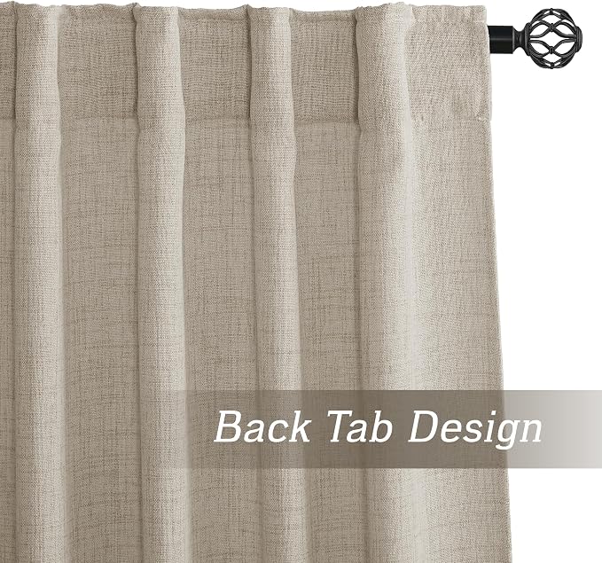 RYB HOME Farmhouse Boho Linen Sheer Curtains 90 inches Long for Living Room | Flax Linen Blend, Light Filtering, Semi Sheer, Wrinkle Resistance, Back Tab, Dorm Dining Room, W52 x L90, 2 Panels, Natural
