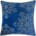 Embroidery Blue Velvet Throw Pillow Cover, Merry Christmas Series Snowflake Luxury Soft Fuzzy Cozy Warm Slik Gift Square Couch Cushion Pillow Case 20 x 20 Inch, Cover Only