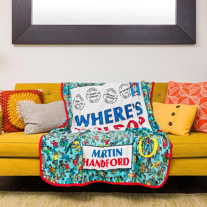Silver Buffalo Where's Waldo Postcard, Fleece Throw Blanket, 45x60in | Book Cover, Soft and Cozy, 180 GSM