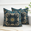 Boho Throw Pillow Covers 18X18 Inch Set of 2 Bohemian Soft Velvet Couch Pillow Cases Farmhouse Decorative Pillow Covers for Sofa Living Room Bedroom Outdoor Patio Porch Indigo Motif