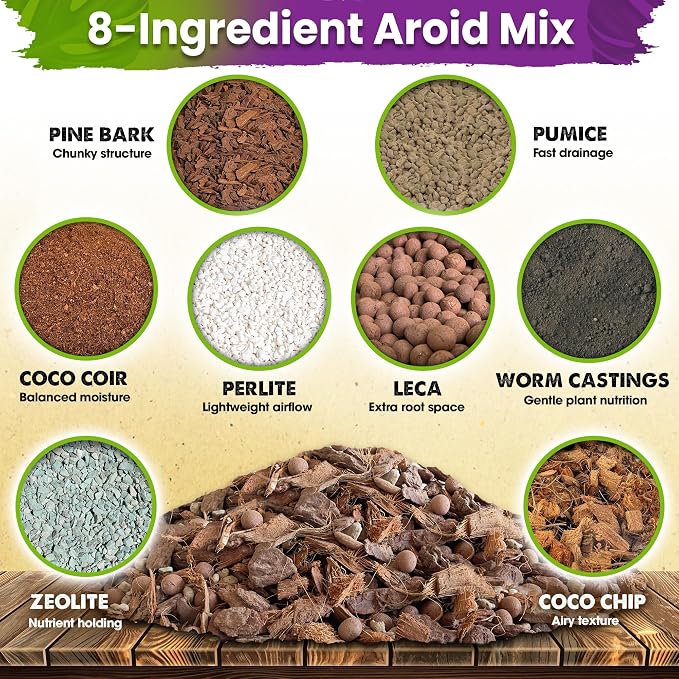 DUSPRO 8-in-1 Aroid Potting Mix, Pre-Mixed Chunky Soil, Airy Blend, 4 QT