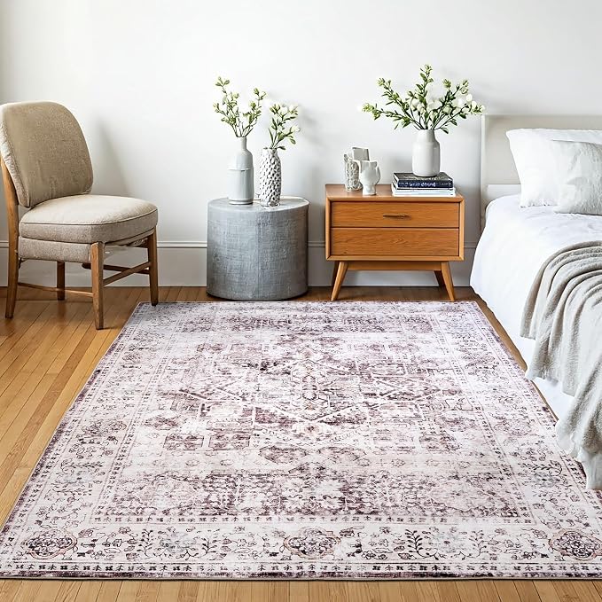 Machine Washable Area Rug, Soft & Durable, Non-Slip, Stain Resistant Rug for Bedroom, Living Room, Dining Room, High Traffic Areas. (Brown/Neutral, 3' X 5')