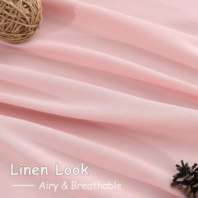 Extra Long Pink Linen Curtains 120 Inch for Kids Bedroom 2 Panels Set Rod Pocket Back Tab Light Filtering Semi Sheer Soft Linen Window Drapes Privacy High Ceiling Drapes for Farmhouse 52x120