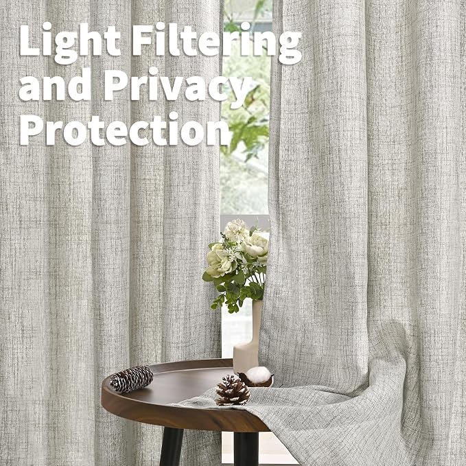 YoungsTex Dark Grey Linen Semi Sheer Curtains 2 Panels for Living Room | Light Filtering Window Treatments Textured Privacy with Back Tab Rod Pocket for Dining Bedroom, 52 X 72 Inch