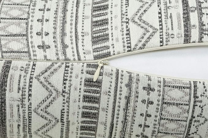 Mika Home Pack of 2 Throw Pillow Cases,Striped, 22x22 Inches, Gray Cream | Decorative Pillow Covers, Home Decoration, Bohemian Striped Geometric Pattern