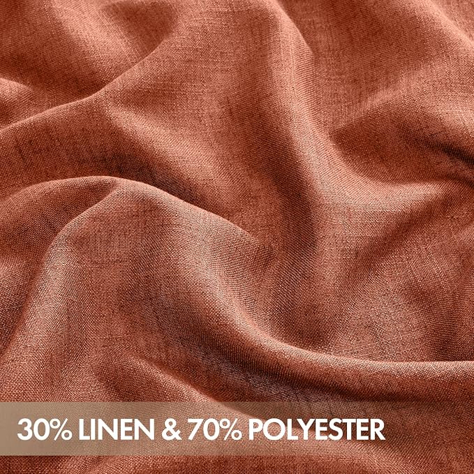 MIULEE Burnt Orange Fall Back Tab Linen Curtains 4 Panels 42W x 102L | Linen material, light filtering, rod pocket back tab hanging, farmhouse decor for living room bedroom
