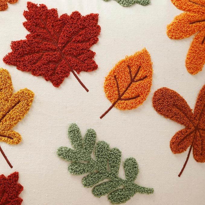 12x20 Lumbar Throw Pillow Covers Set of 2 Fall Thanksgiving Farmhouse Leaf Maple Leaves Decorative Embroidery Cushion Cases Decor Home Decorations for Couch Patio Bed Room Livingroom Sofa Porch
