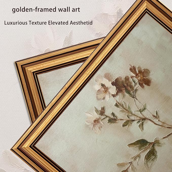 Vintage Gold Framed 3D Textured Wall Art Rustic Wildflower Wall Decor Picture Neutral Floral Botanical Poster Print for Gallery Living Room Bedroom Home Decoration 9x11in