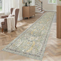 Madane Washable Runner Rugs 2x12 Long for Hallway Kitchen Soft, Green/Gold | Non-Slip Vintage Printed 12ft Rug Runners with Rubber Backing, Low-Pile Floor Carpet Laundry Room Entryway, Corridor