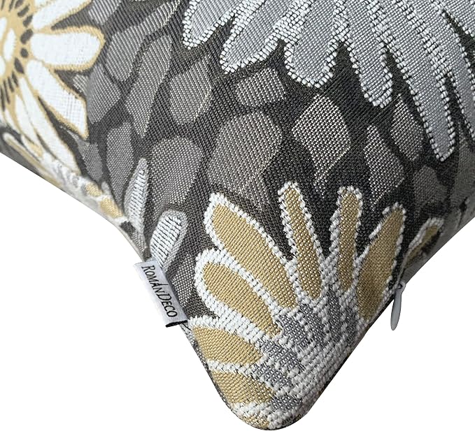 18x18 Floral Jacquard Throw Pillow Covers, 2-Pack, Grey
