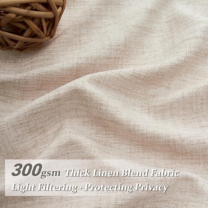 Unique Pinch Pleat Thick Linen Light Filtering 95 Inch Office Curtains | Memory Shape Semi Sheer Farmhouse Viral Windows Curtain for Bedroom with Back Tab Privacy Protect Nursery Drapes 2 Panels Set