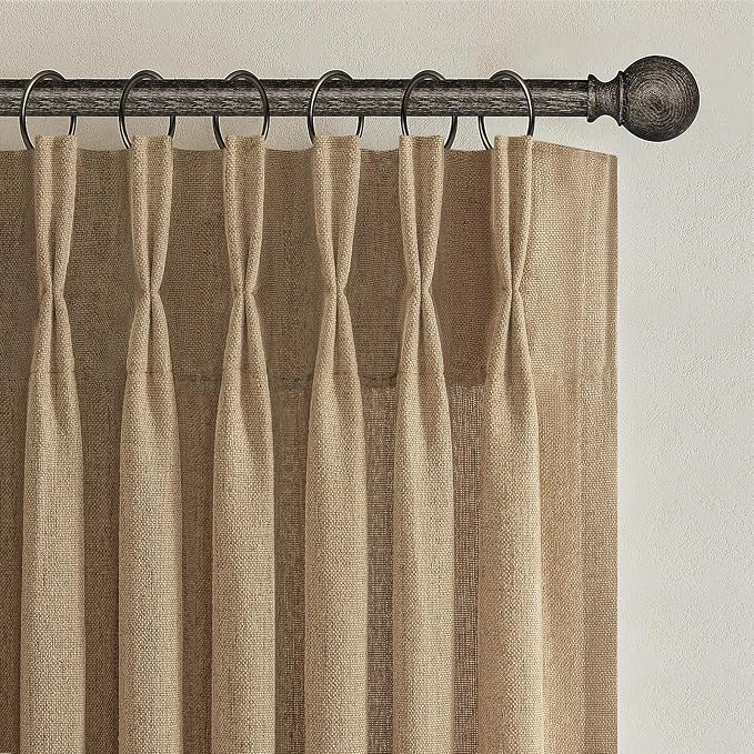 Extra Long Rust Brown Semi Sheer Living Room High Ceiling Curtains 108 Inch 2 Panels Set, Memory Shape Pinch Pleated Linen Blend Light Filtering Elegant Curtain & Drapes for Large Window 40"W x 108"L