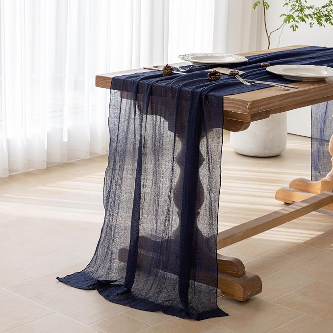 Navy Cheesecloth Table Runner 120 Inches for Party Boho Home Decorations | For Wedding Baby Shower Bridal Shower Birthday Engagement Party 10FT Rustic Boho Home Decor